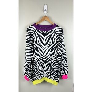São Paulo Calma Vtg 80's Pullover Sweater Zebra Print Neon Trim Brazil Sz XL/2XL